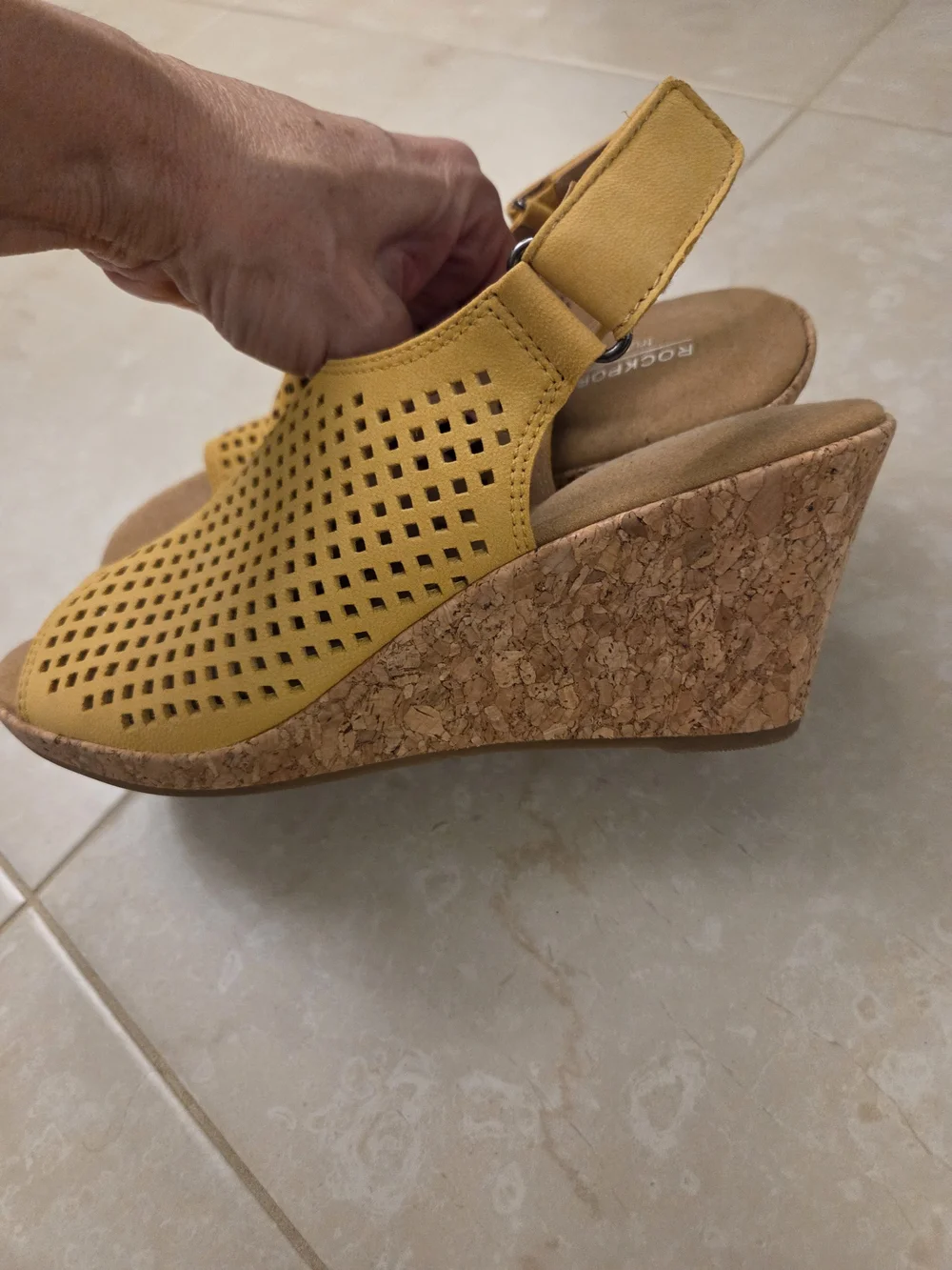 Rockport Yellow Perforated Cork Wedge Sandals